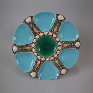 Minton Majolica Turquoise 6 Well Oyster Plate