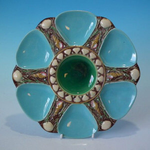 Minton Majolica Turquoise 6 Well Oyster Plate