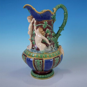 Minton Majolica Putti and Mermaid Pitcher