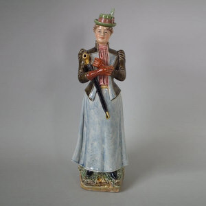 German Majolica Figural Lady Bottle