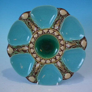 Minton Majolica Turquoise 6 Well Oyster Plate