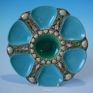 Minton Majolica Turquoise 6 Well Oyster Plate