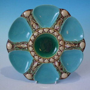 Minton Majolica Turquoise 6 Well Oyster Plate