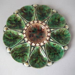Minton Majolica 9 Well Mottled Oyster Plate