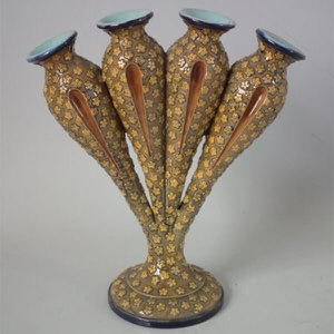 Continental Majolica Quadruple Trumpet Posy Vase