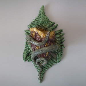 Majolica Palissy snake & bird nest wall pocket