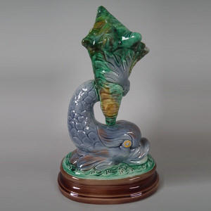 Majolica Dolphin with shell posy vase