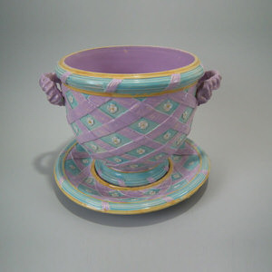George Jones Majolica ribbon jardinière & stand