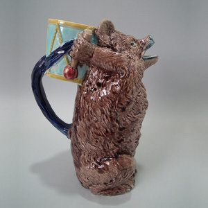 Holdcroft Majolica bear with drum jug/pitcher