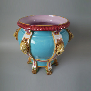 Small Minton Majolica lion mask jardiniere