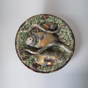 Large Mafra Majolica Palissy fish and eel wall plate