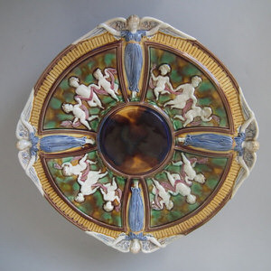 Wedgwood Majolica dancing putti with angels compote