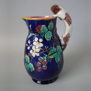 Majolica jug/pitcher with cat handle