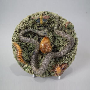 Small Majolica Palissy snake and snail plate