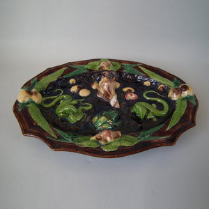 Majolica Palissy Platter with Shells, Lizards & Frog