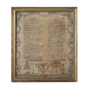 Antique Sampler, Small 1792 Motif and verse Sampler by Mary Blake
