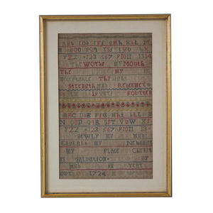 Antique Sampler, 1724 'The Words of my Mouth' sampler by Mary Bewly