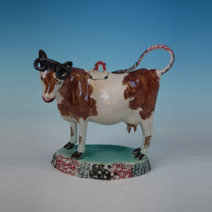 Staffordshire Prattware Pottery Cow Creamer