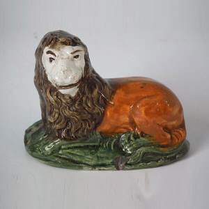 Small Staffordshire Prattware Lion Figure