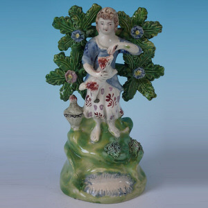 Walton Staffordshire Pearlware girl with lamb figure