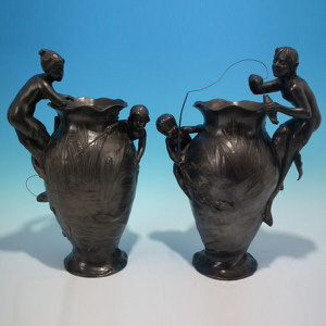 Pair WMF mermaid & merman vases