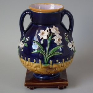 Minton Majolica Two Handled Daffodils Vase