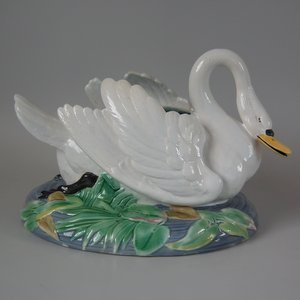 Brown Westhead Moore & Co Majolica Swan Planter