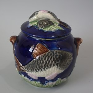 Majolica Fish Sugar Pot and Cover