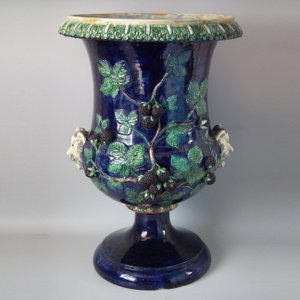 Monumental Palissy Majolica Blackberry Urn-Shaped Planter