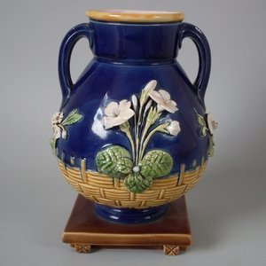 Minton Majolica Two Handled Floral Vase