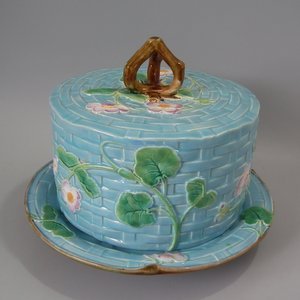 George Jones Majolica Cheese Keeper with Pansies