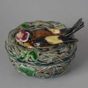 Minton Majolica Goldfinch Pot & Cover
