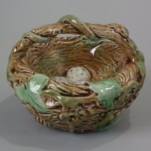 Small Majolica Basket with Eggs and Snake