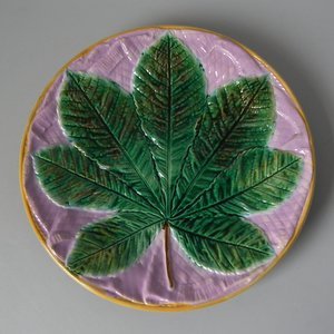 George Jones Majolica Horse Chestnut Leaf Plate
