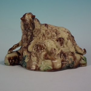 British Creamware-Style Pottery Ewe with Lamb Figure